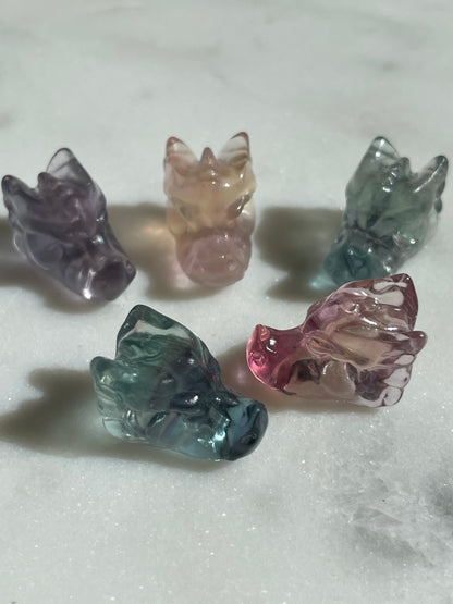 One (1) Mini Fluorite Crystal Carving | Dragon Skull | Intuitively Chosen