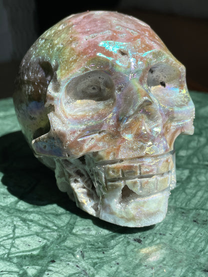 Aura Sphalerite Crystal Skull With Druzy and Rainbows