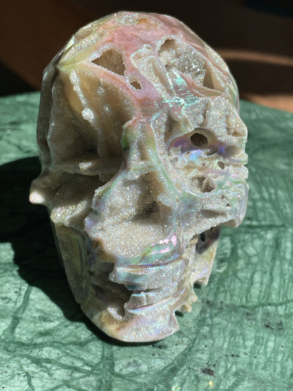 Aura Sphalerite Crystal Skull With Druzy and Rainbows