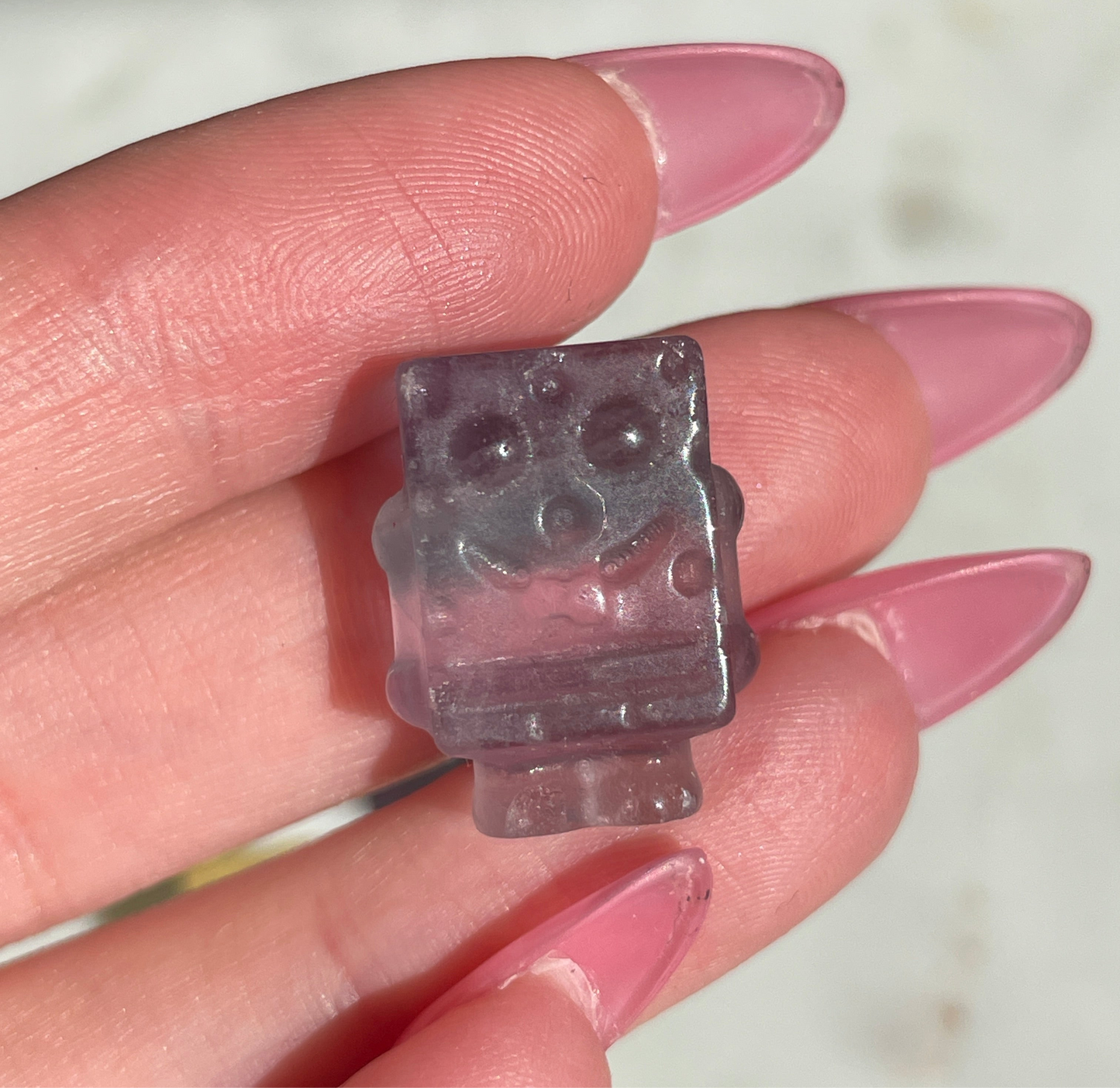 One (1) Mini Fluorite Spongebob Squarepants Crystal Carving | Intuitively Chosen