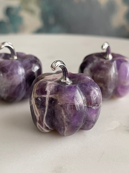 Pumpkin carving natural amethyst crystal display halloween crystal dream amethyst pumpkin carving polished crystal 1 inch pumpkin small purple pumpkin fall decor autumn display 