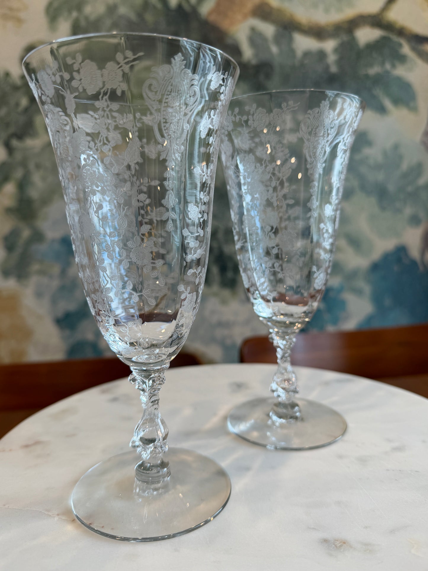 Vintage Cambridge Rose Point Etched Footed Iced Tea Tumbler | circa 1930s-1950s | Made in U.S.A