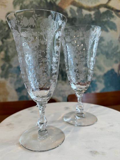 Vintage Cambridge Rose Point Etched Footed Iced Tea Tumbler | circa 1930s-1950s | Made in U.S.A