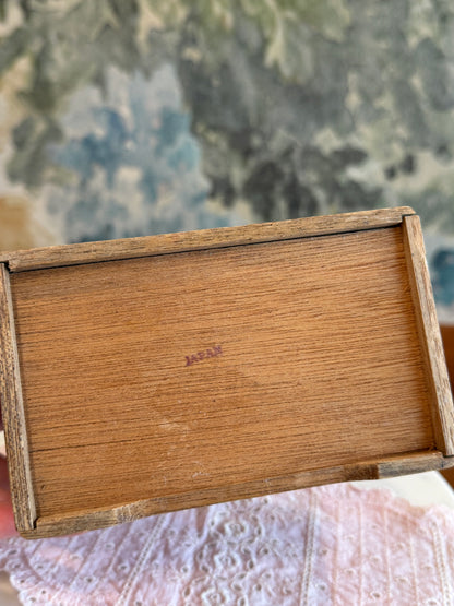 Vintage Wooden Recipe Box with Hand-Painted Roosters | Made in Japan | 1960s