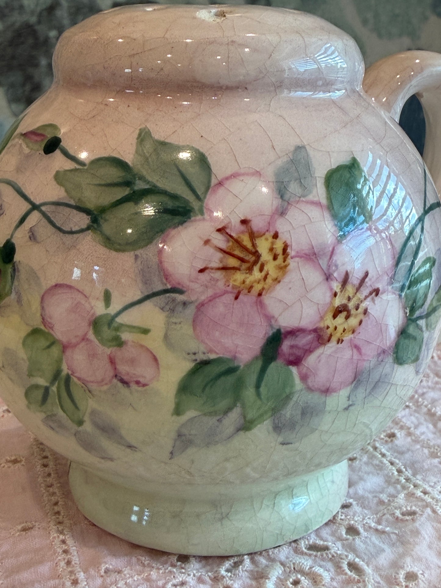 Antique Hand-Painted Porcelain Floral Shaker with Cork Stopper