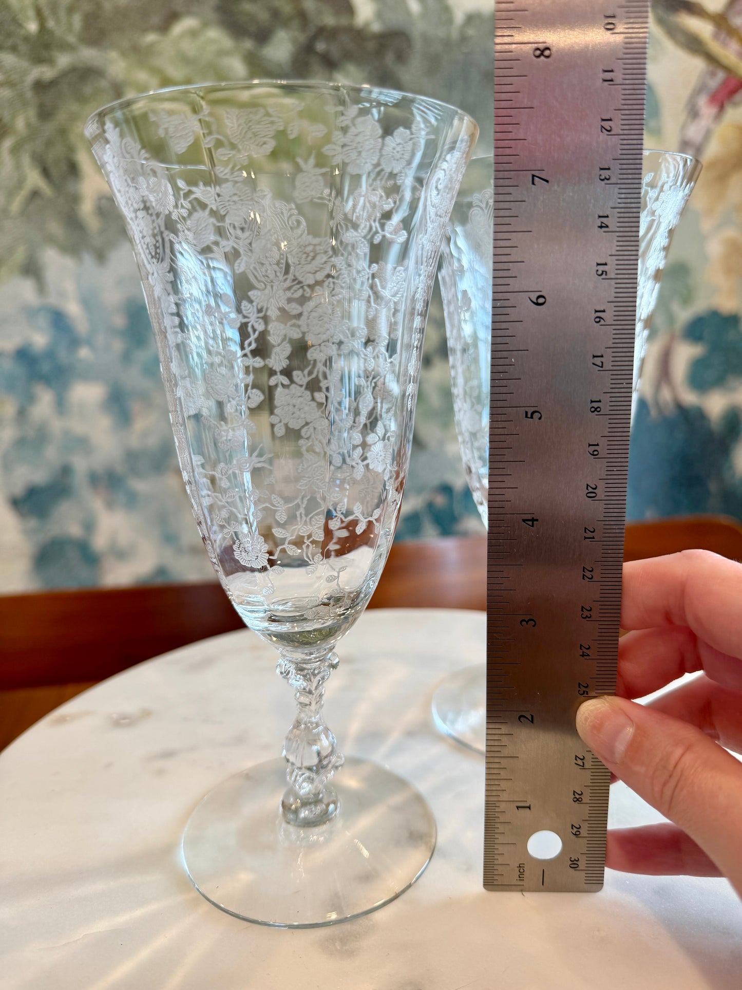 Vintage Cambridge Rose Point Etched Footed Iced Tea Tumbler | circa 1930s-1950s | Made in U.S.A