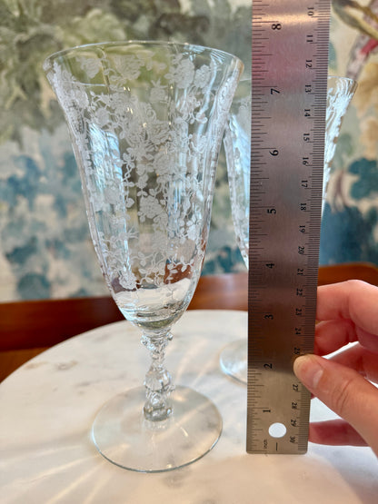 Vintage Cambridge Rose Point Etched Footed Iced Tea Tumbler | circa 1930s-1950s | Made in U.S.A