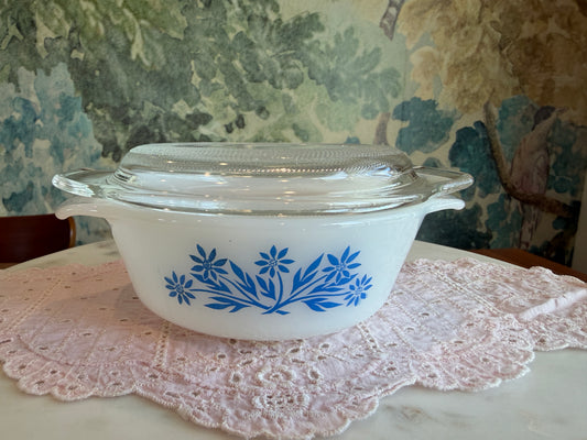Vintage Anchor Hocking Fire-King Blue Cornflower 12 oz Casserole Dish with Lid