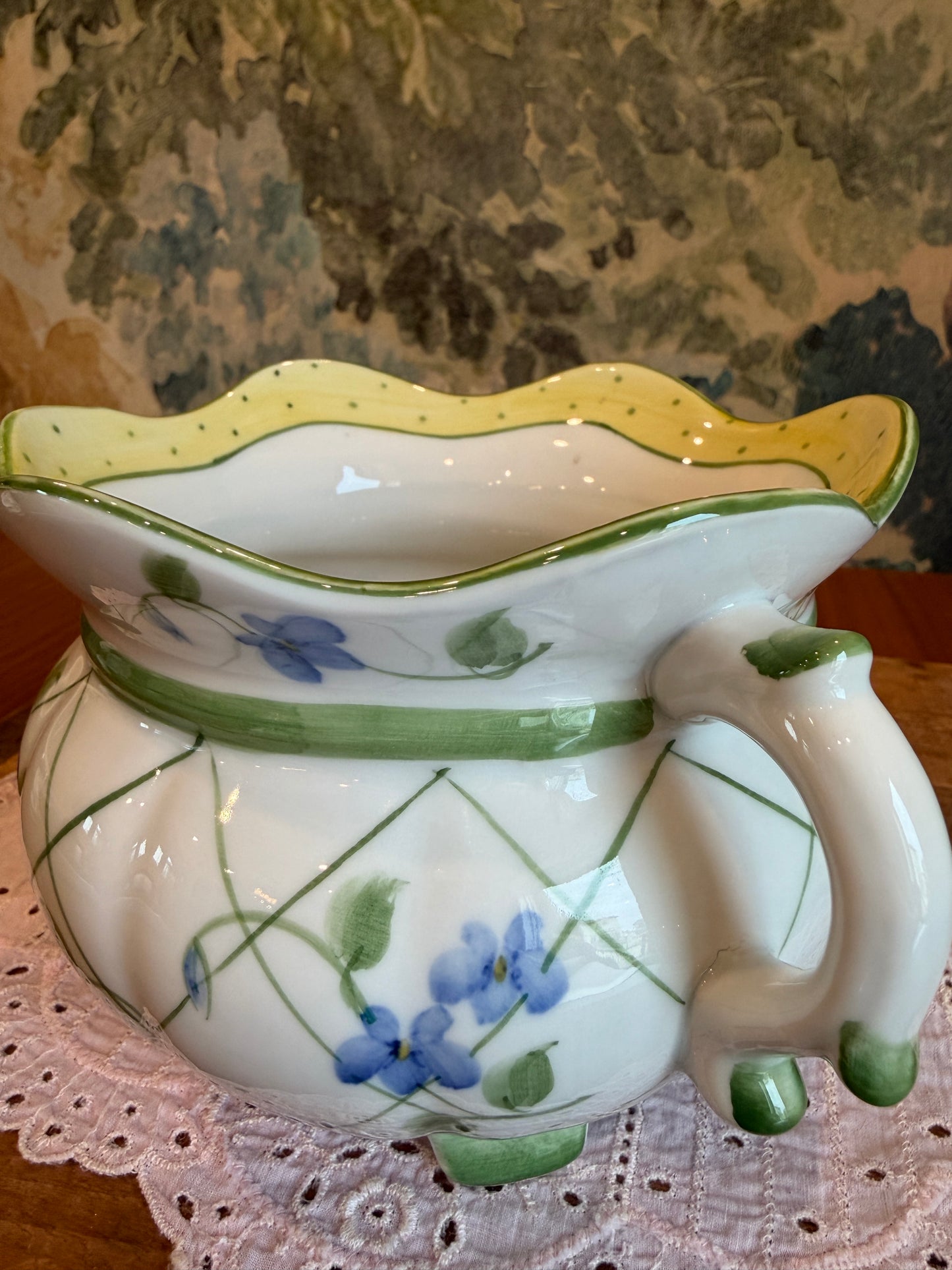 Andrea by Sadek “Polka Dot and Trellis Yellow” Footed Planter