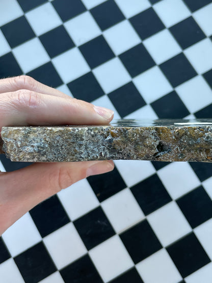 ocean jasper slab quartz polished raw drusy druzy green beige brown white clear crystal statement piece natural home decor altar display mineral rock stone gift