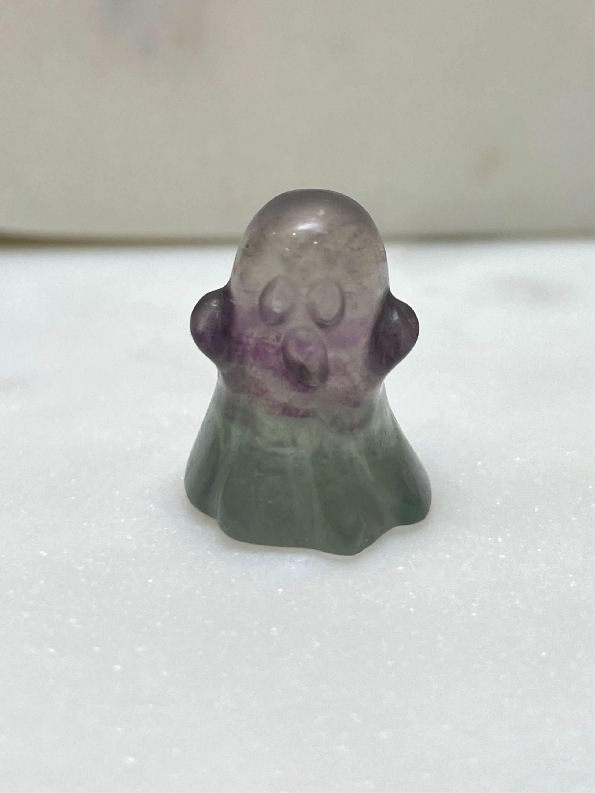 Mini crystal ghost carving fluorite crystal tiny display natural halloween decor spooky season gift for witch altar piece dia de los muertos ofrenda candy fluorite ghost polished crystal carving