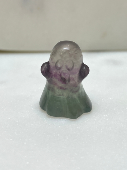 Mini crystal ghost carving fluorite crystal tiny display natural halloween decor spooky season gift for witch altar piece dia de los muertos ofrenda candy fluorite ghost polished crystal carving