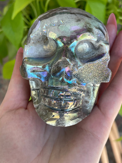 Aura Sphalerite Crystal Skull With Druzy and Rainbows