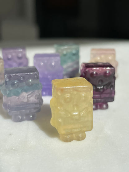 One (1) Mini Fluorite Spongebob Squarepants Crystal Carving | Intuitively Chosen