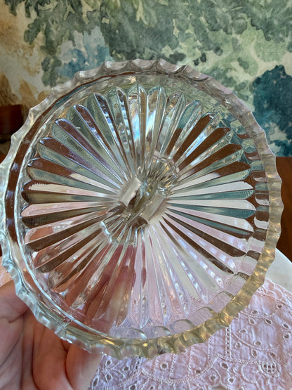 Jeanette Glass Cosmos Clear Glass Art Deco Triple Candlestick Holder