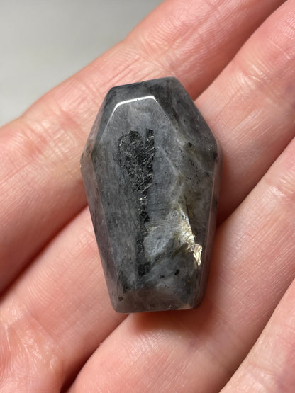 1.2 inch crystal coffin carving larvikite crystal display natural halloween decor spooky season gift for witch altar piece dia de los muertos ofrenda coffin polished crystal carving