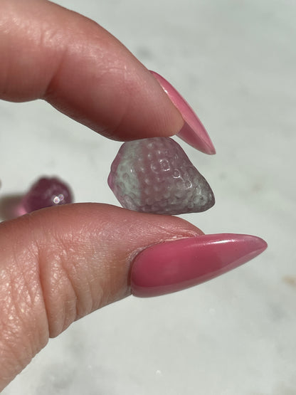 One (1) Mini Fluorite Crystal Carving | Strawberry | Intuitively Chosen
