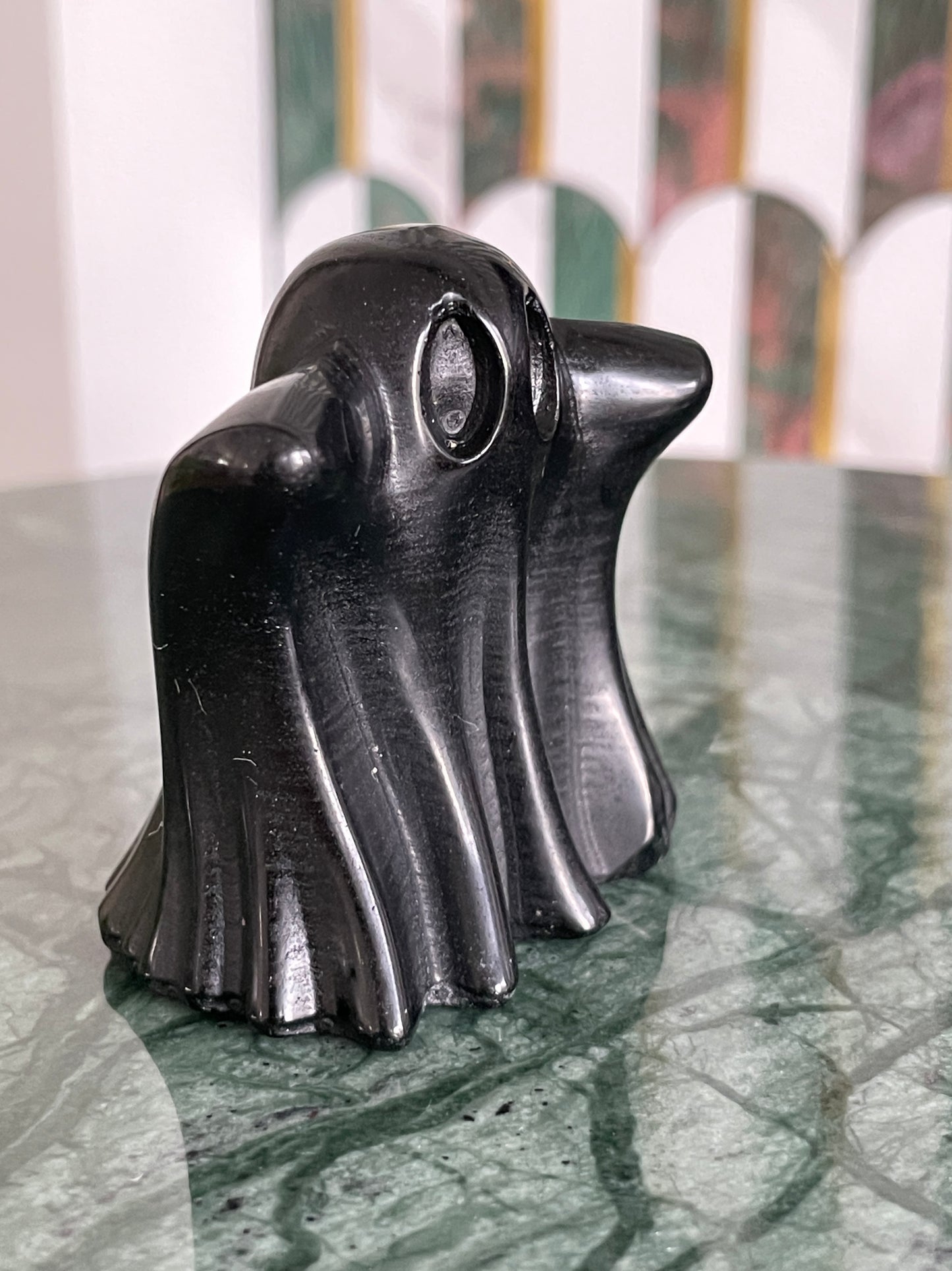 Black obsidian ghost carving crystal halloween decor spooky season gift for witch 2 inch altar piece dia de los muertos ofrenda ghost figurine black polished crystal carving