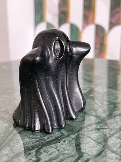 Black obsidian ghost carving crystal halloween decor spooky season gift for witch 2 inch altar piece dia de los muertos ofrenda ghost figurine black polished crystal carving