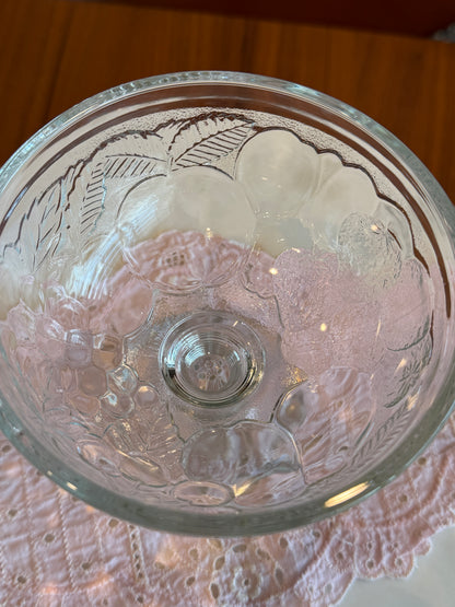 Set of 2 Vintage Pottery Barn “Orchard” Pressed Glass Fruit Footed Dessert Bowls | Arcoroc France