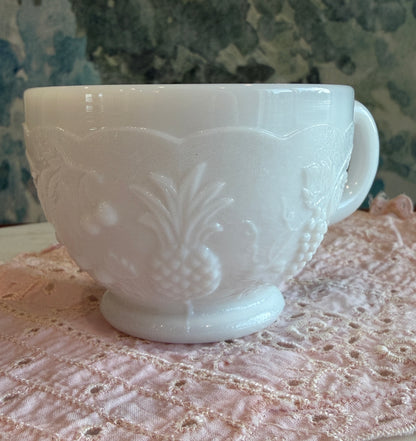 Vintage Westmoreland Milk Glass Fruits Punch Cup | Mid-Century Pressed Glass Drinkware