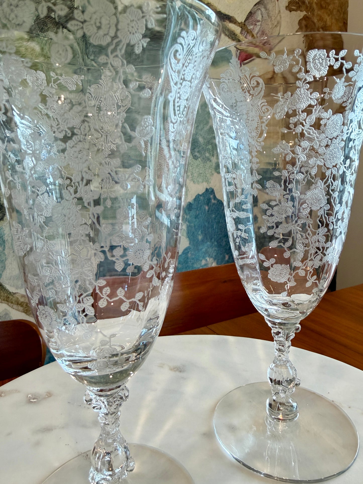 Vintage Cambridge Rose Point Etched Footed Iced Tea Tumbler | circa 1930s-1950s | Made in U.S.A
