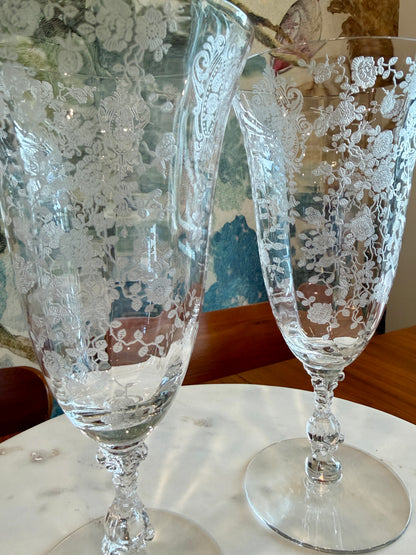 Vintage Cambridge Rose Point Etched Footed Iced Tea Tumbler | circa 1930s-1950s | Made in U.S.A