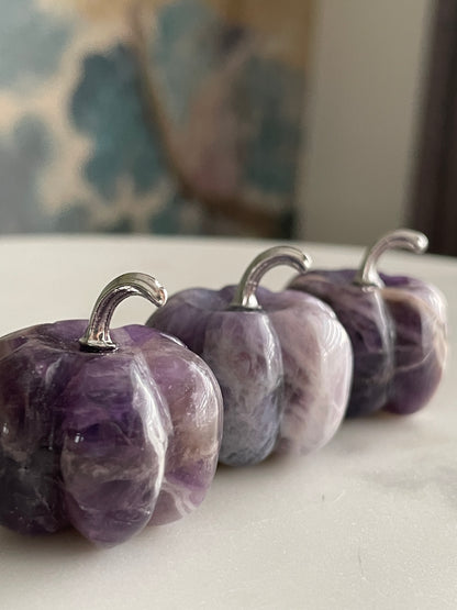 Pumpkin carving natural amethyst crystal display halloween crystal dream amethyst pumpkin carving polished crystal 1 inch pumpkin small purple pumpkin fall decor autumn display 