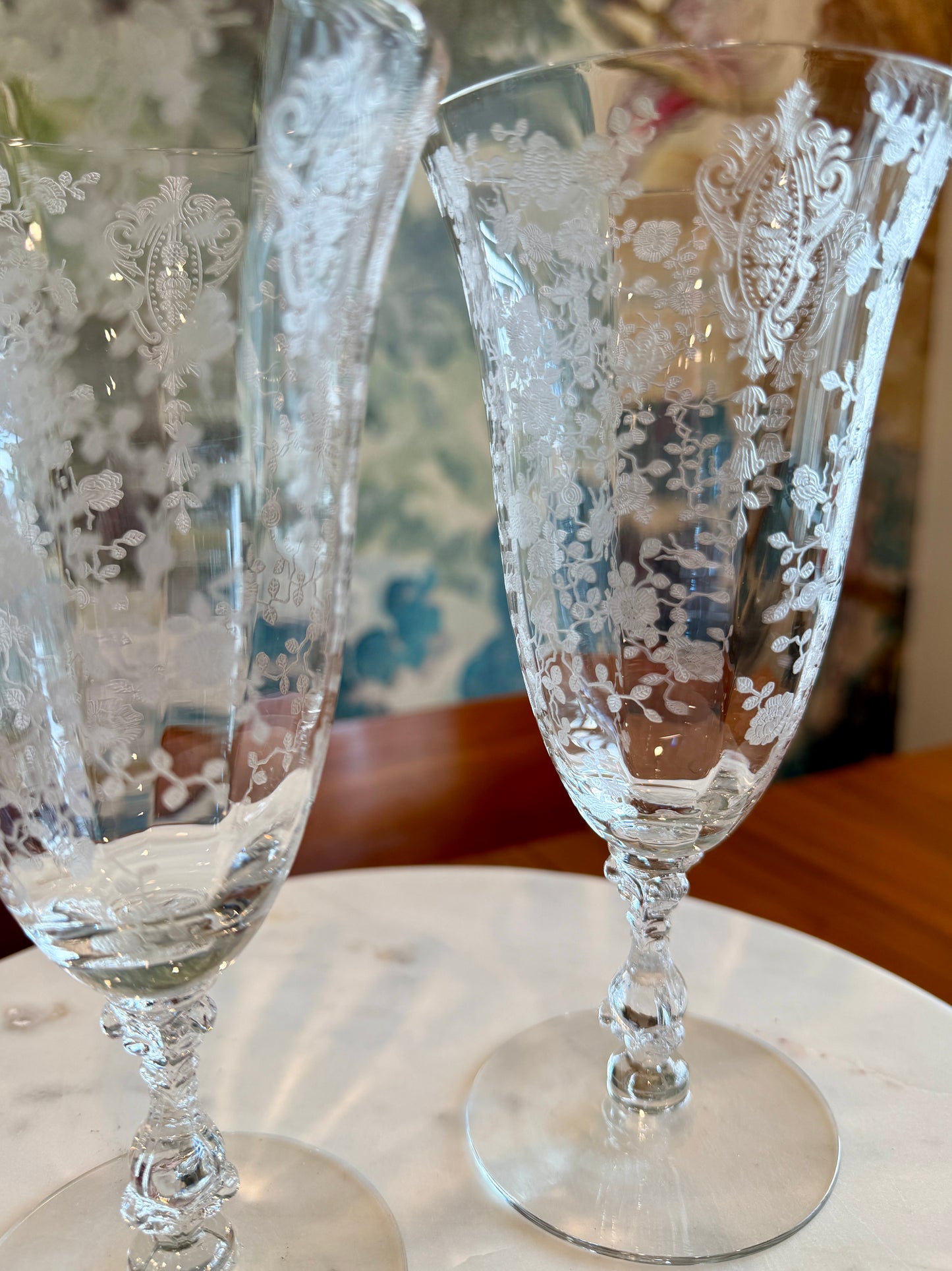 Vintage Cambridge Rose Point Etched Footed Iced Tea Tumbler | circa 1930s-1950s | Made in U.S.A
