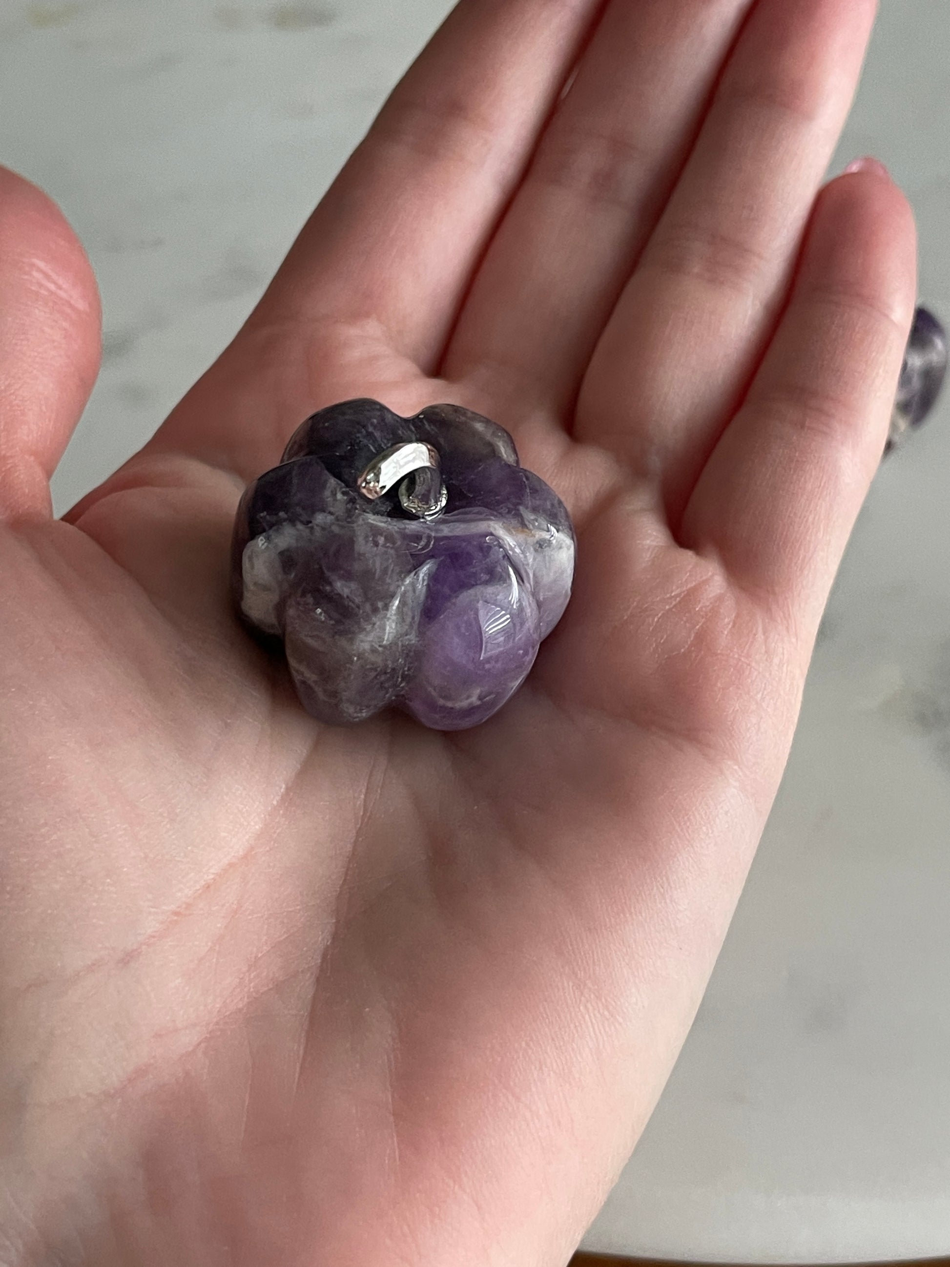 Pumpkin carving natural amethyst crystal display halloween crystal dream amethyst pumpkin carving polished crystal 1 inch pumpkin small purple pumpkin fall decor autumn display 