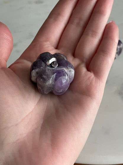 Pumpkin carving natural amethyst crystal display halloween crystal dream amethyst pumpkin carving polished crystal 1 inch pumpkin small purple pumpkin fall decor autumn display 