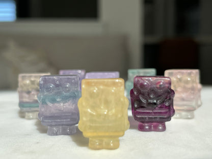 One (1) Mini Fluorite Spongebob Squarepants Crystal Carving | Intuitively Chosen