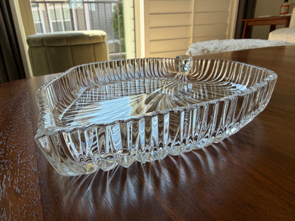 Vintage Crystal Leaf Serving Platter | 11-Inch Elegant Pressed Glass Serving Tray | Mid-Century Tableware