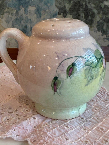 Antique Hand-Painted Porcelain Floral Shaker with Cork Stopper
