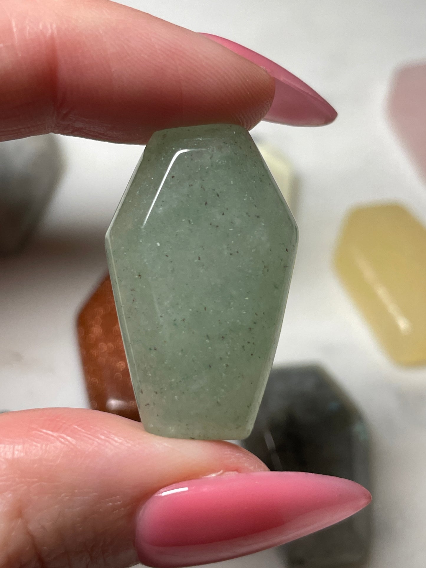 1.2 inch crystal coffin carving green crystal display natural halloween decor spooky season gift for witch altar piece dia de los muertos ofrenda coffin polished crystal carving
