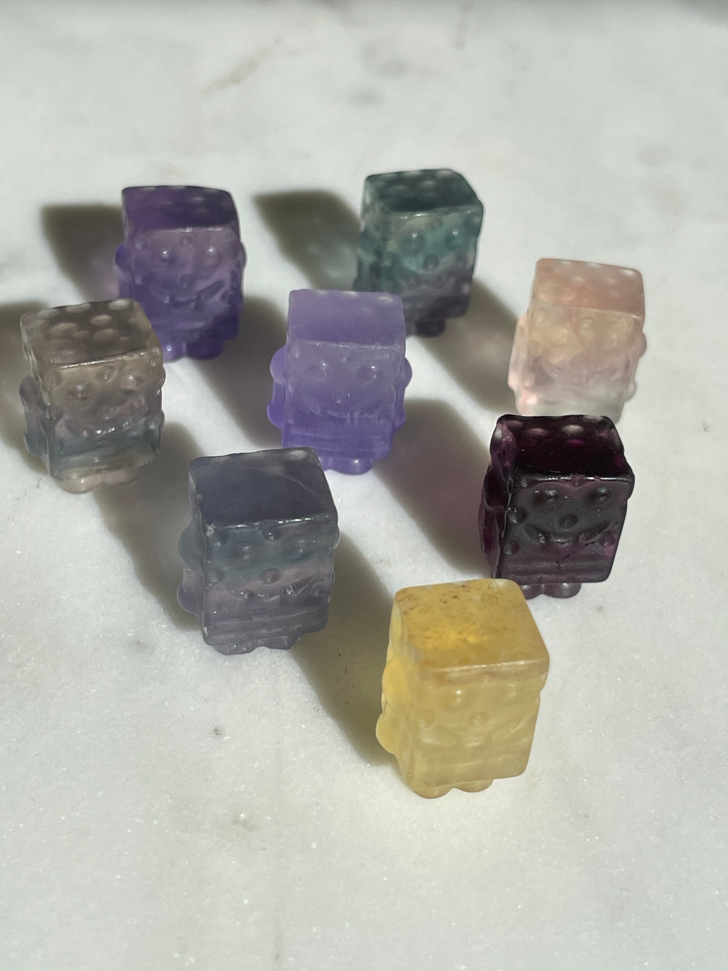 One (1) Mini Fluorite Spongebob Squarepants Crystal Carving | Intuitively Chosen
