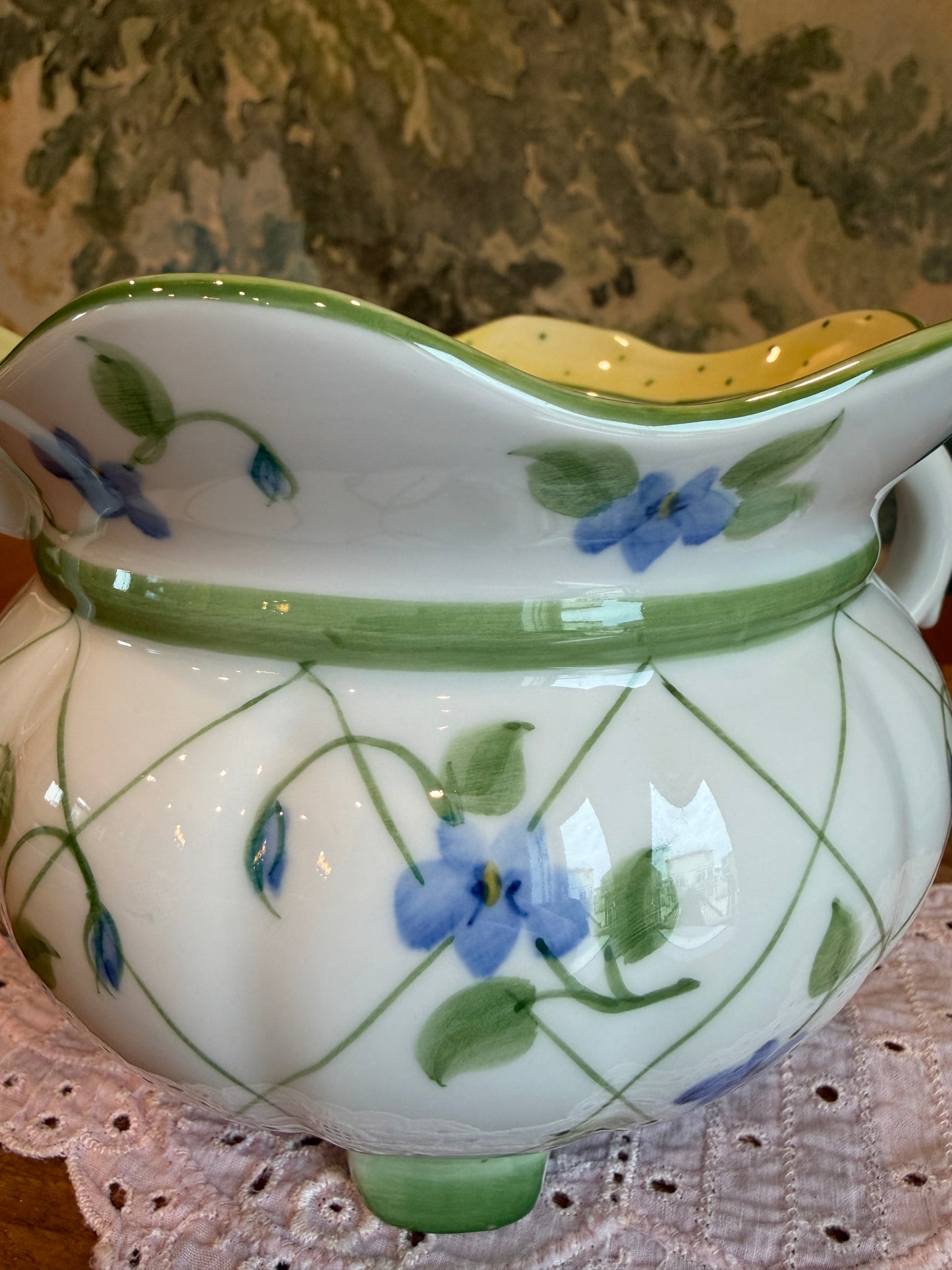 Andrea by Sadek “Polka Dot and Trellis Yellow” Footed Planter