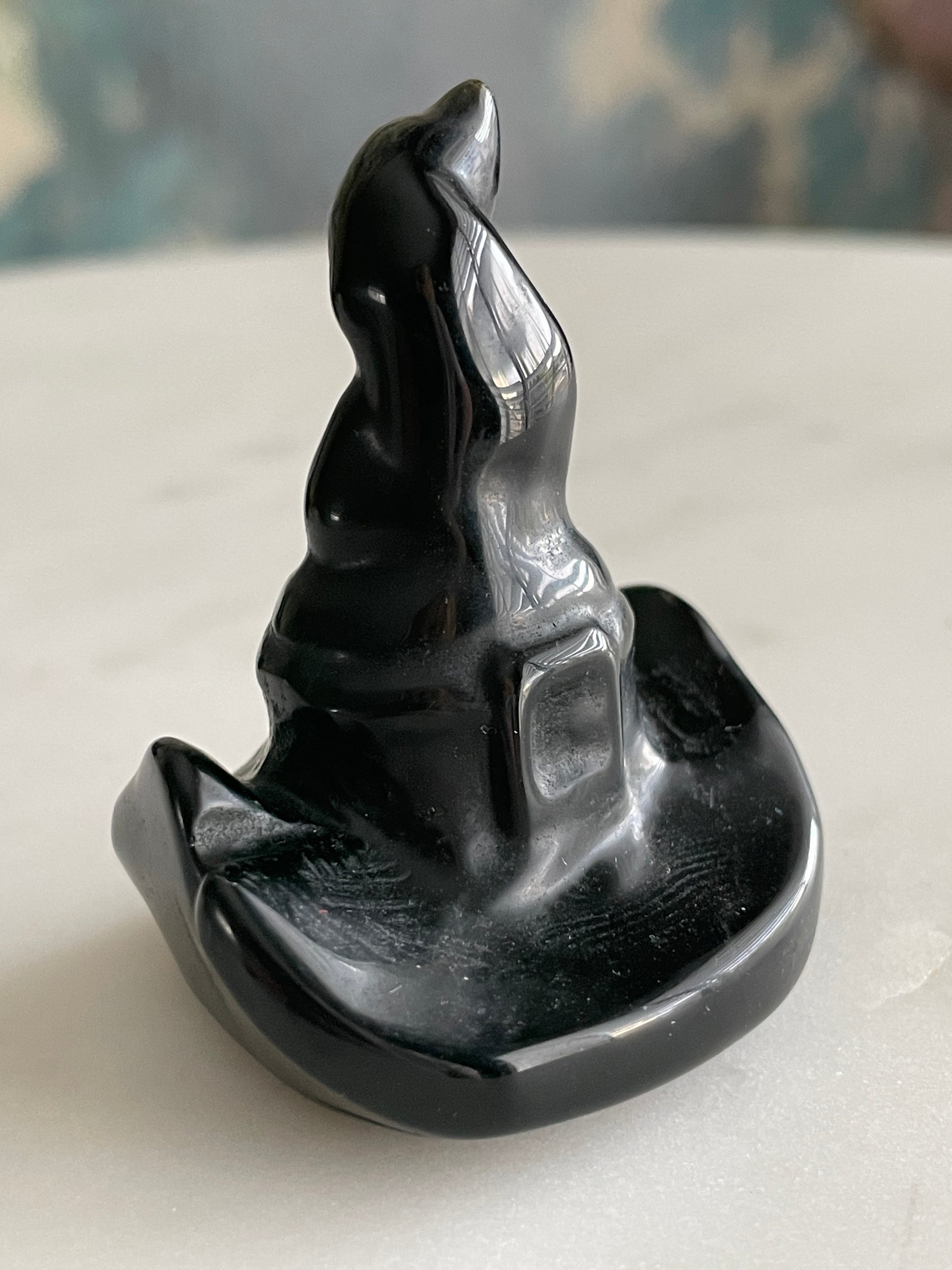 Black obsidian witch hat crystal carving black witches hat polished natural Halloween decor spooky gift wizard carving obsidian crystal display