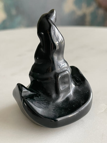Black obsidian witch hat crystal carving black witches hat polished natural Halloween decor spooky gift wizard carving obsidian crystal display