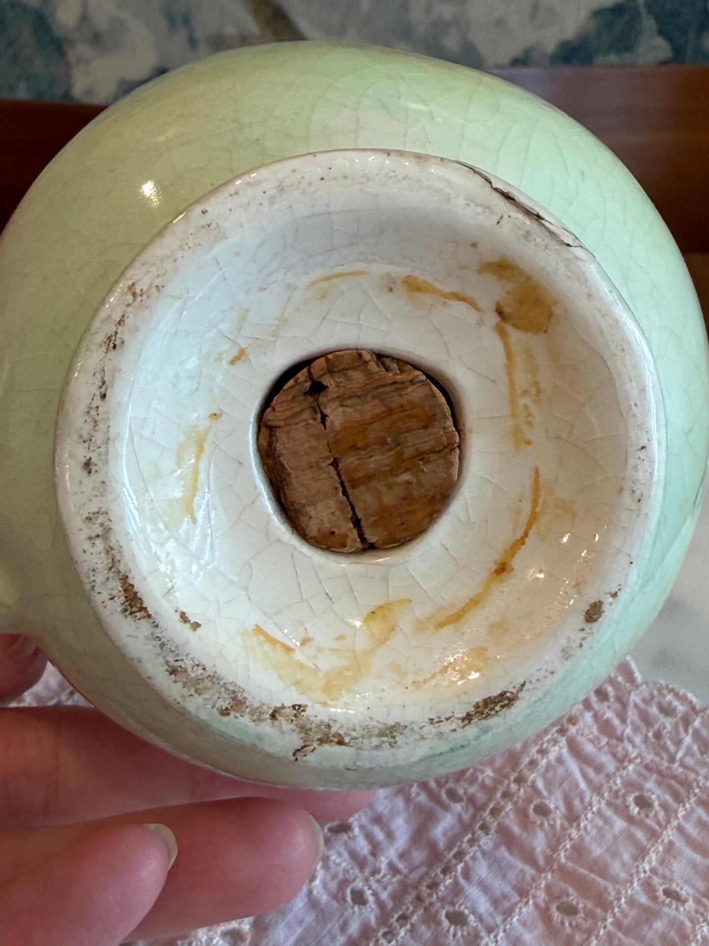 Antique Hand-Painted Porcelain Floral Shaker with Cork Stopper