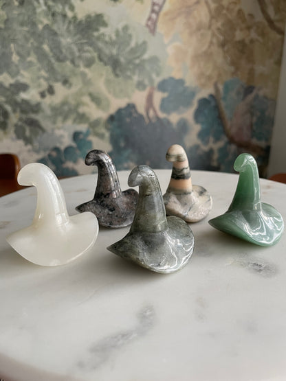 Witch hat crystal carving witches hat polished natural Halloween decor spooky gift wizard carving crystal display