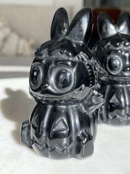 Black obsidian Labubu decor halloween crystal display spooky season gift 3 inch labubu figurine black labubu pumpkin natural decor monsters display labubu halloween pumpkin carving