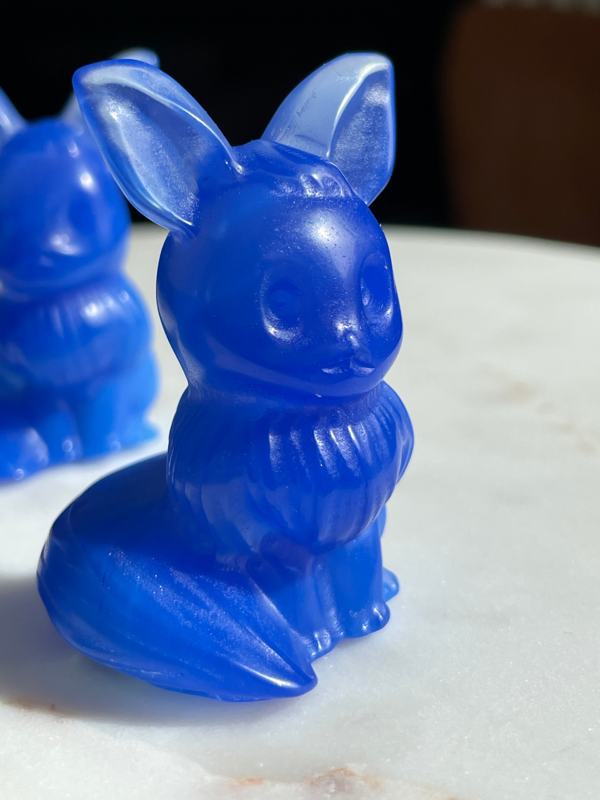 Pokémon figurine Evee carving opalite 
 Evee blue opalite display collectible blue pokemon gift for child Pokemon decor Evee stocking stuffer pokemon gift
