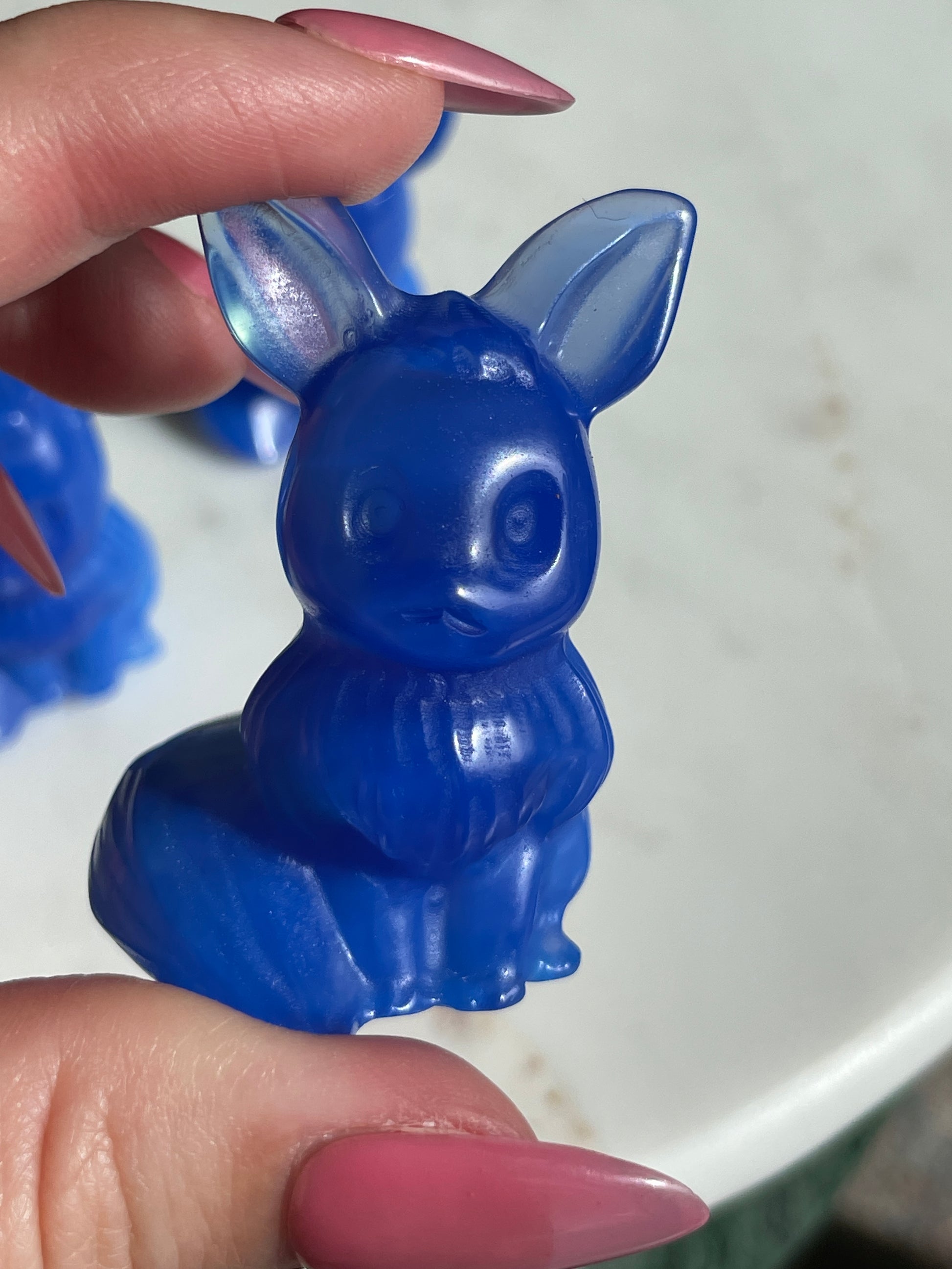 Pokémon figurine Evee carving opalite 
 Evee blue opalite display collectible blue pokemon gift for child Pokemon decor Evee stocking stuffer pokemon gift