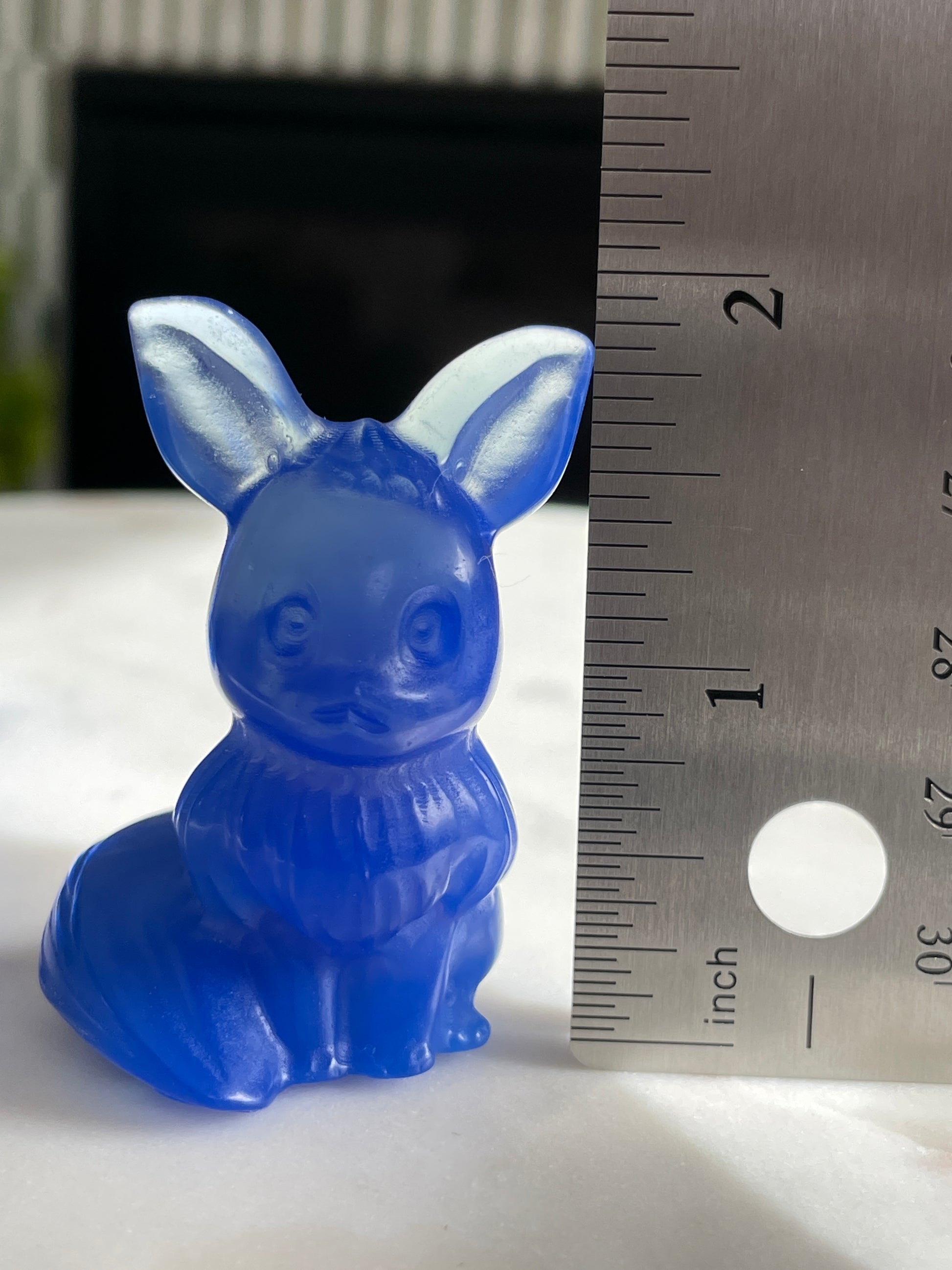 Pokémon figurine Evee carving opalite 
 Evee blue opalite display collectible blue pokemon gift for child Pokemon decor Evee stocking stuffer pokemon gift