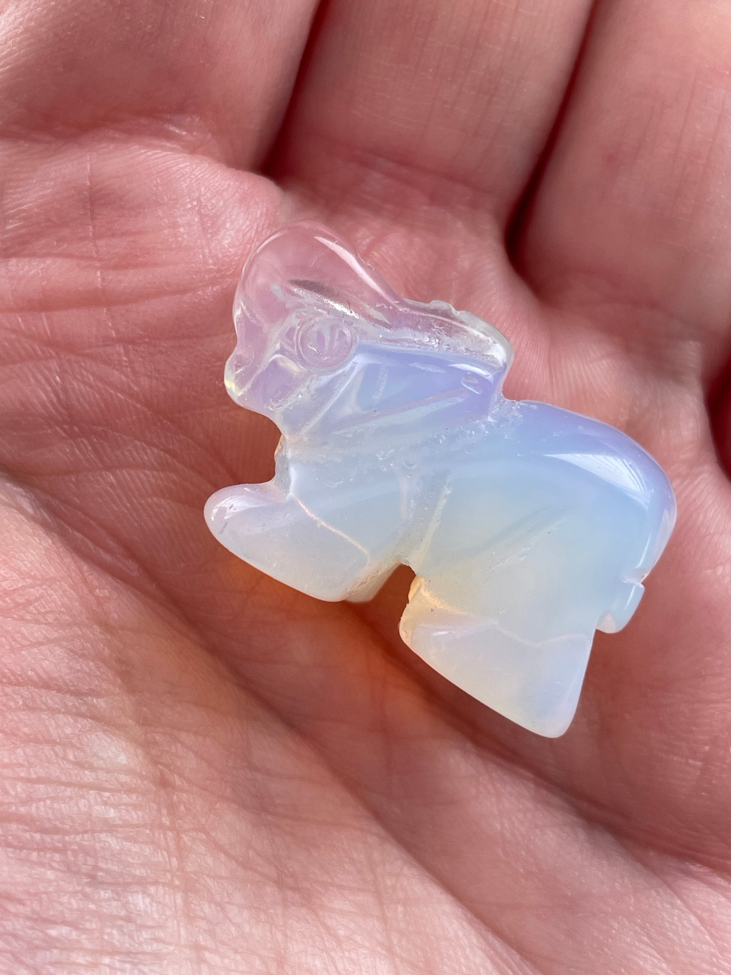 opalite elephant carving, glowing crystal figurine for healing energy and protection