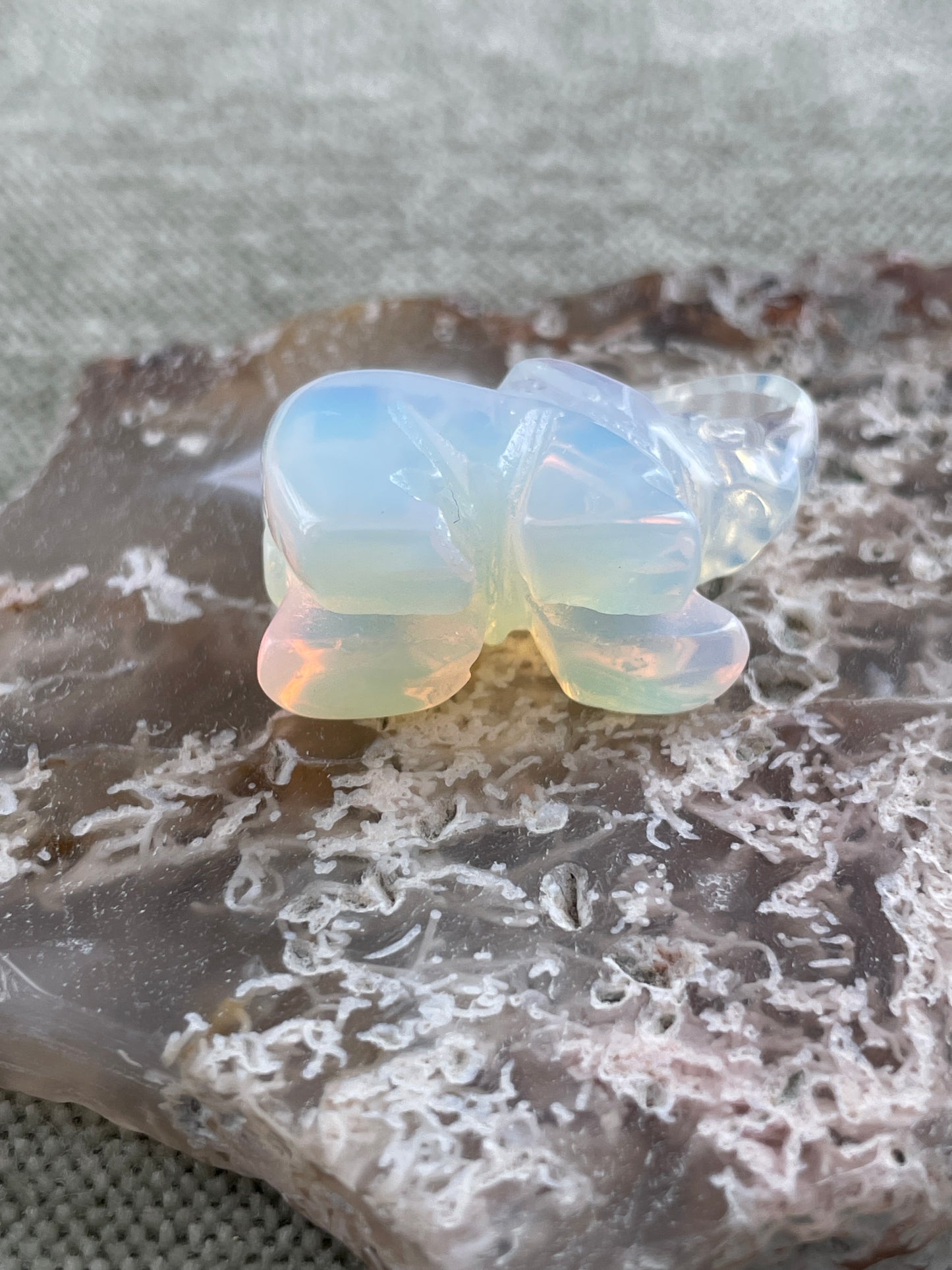 small opalite elephant figurine, luminous crystal carving for peace and intuition