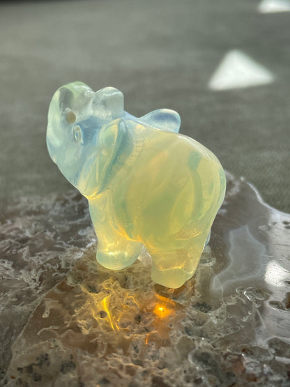iridescent opalite elephant figurine, spiritual home decor and good fortune charm
