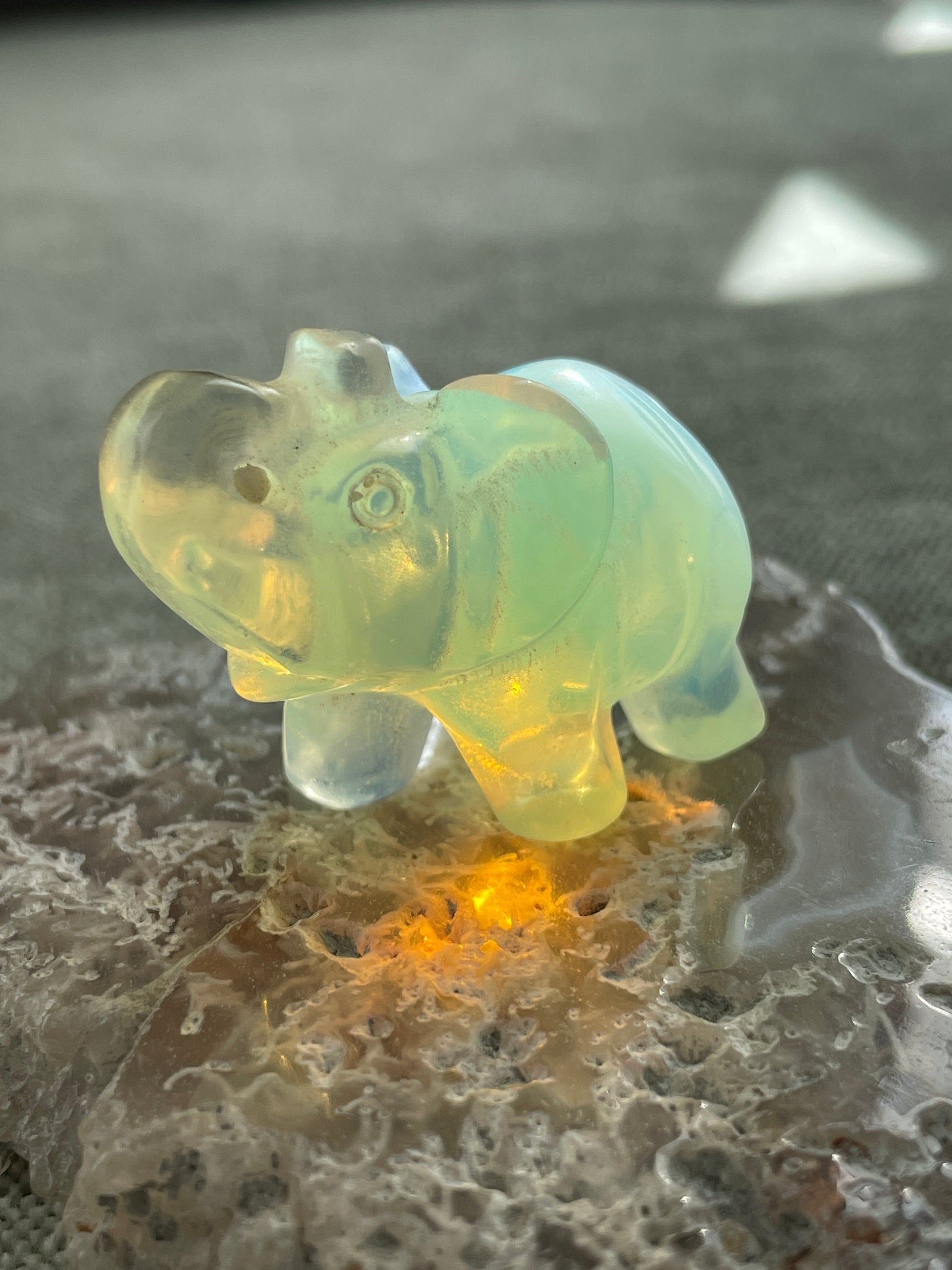 iridescent opalite elephant figurine, spiritual home decor and good fortune charm