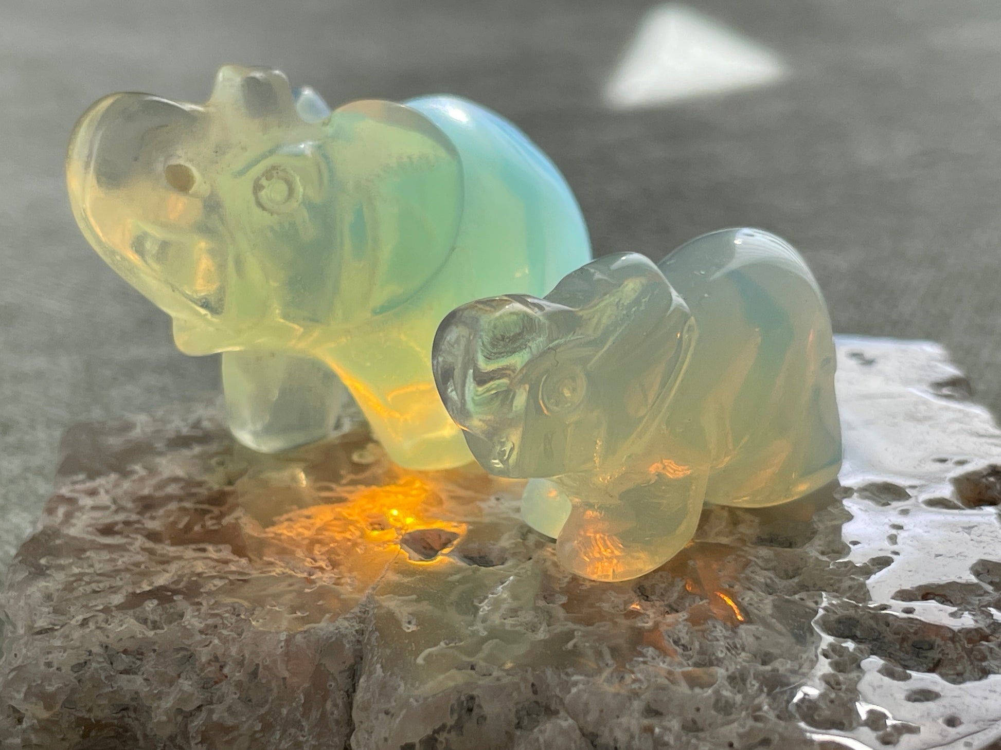 handmade opalite elephant carving, gentle healing stone for emotional clarity and peace